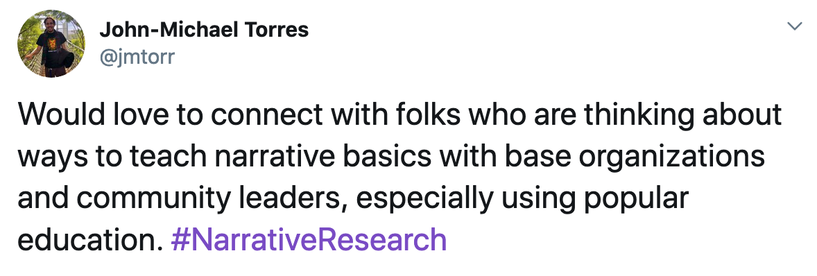 John-Michael Torres tweets about collaborating on narrative research